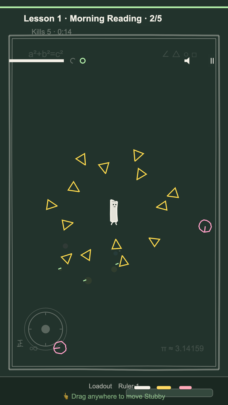 Chalk Hero: a stick of chalk surrounded by doodle enemies on a blackboard