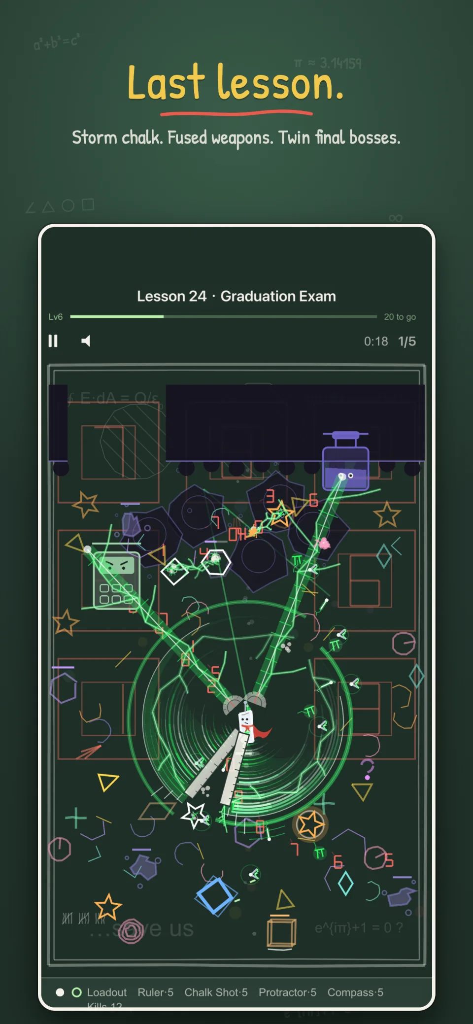 Chalk Hero final lesson: the chalk hero faces twin bosses with fused weapons on the graduation exam