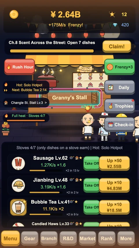 Stall King: Granny's Stall in a frenzy, with the sausage, jianbing and bubble tea menu below